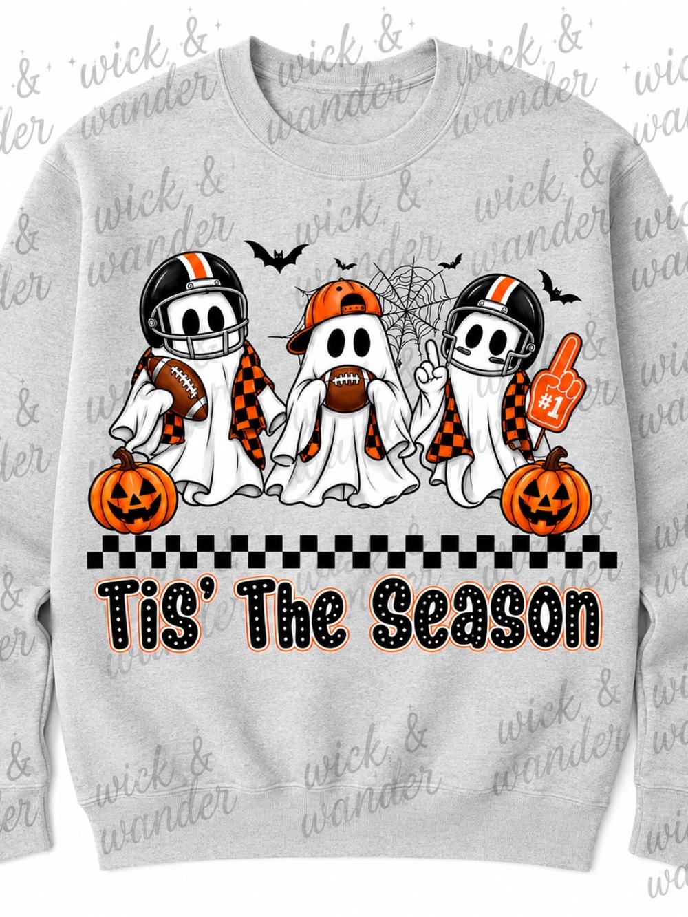 Men's 'Tis The Season Halloween Football Ghost Sweatshirt - Gray & Orange